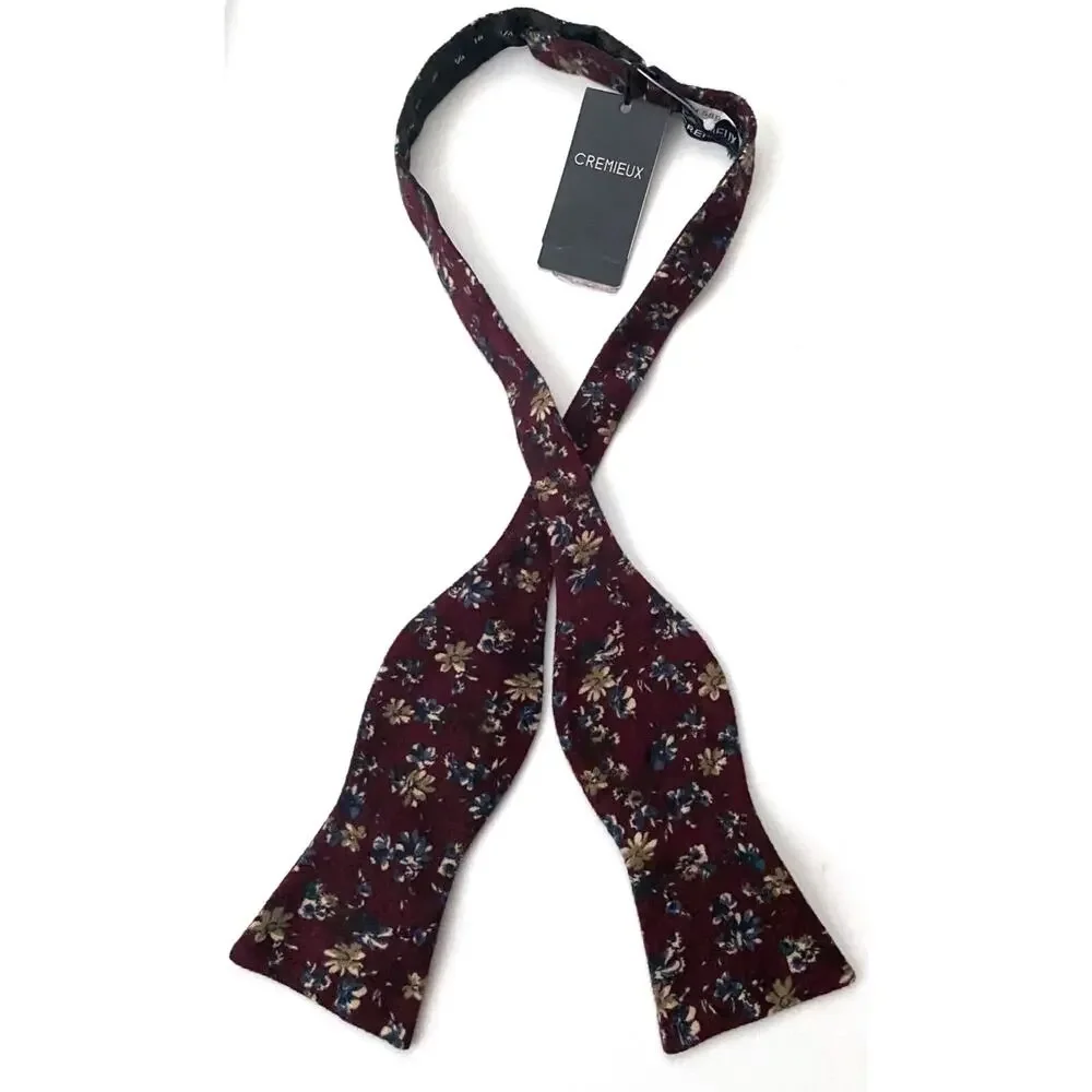 Daniel Cremieux Bow Tie Nwt 100% Cotton Dark Wine Floral Bowtie